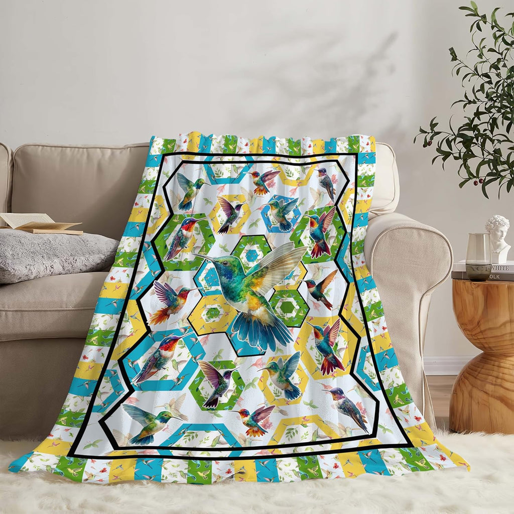 Hummingbird Throw Blanket Hummingbird Bird Stuff Gifts for Kids Girls Boys Adults Women Men Soft Cozy Warm Plush Fluffy Fuzzy Fleece Blanket Decor 60''X80''