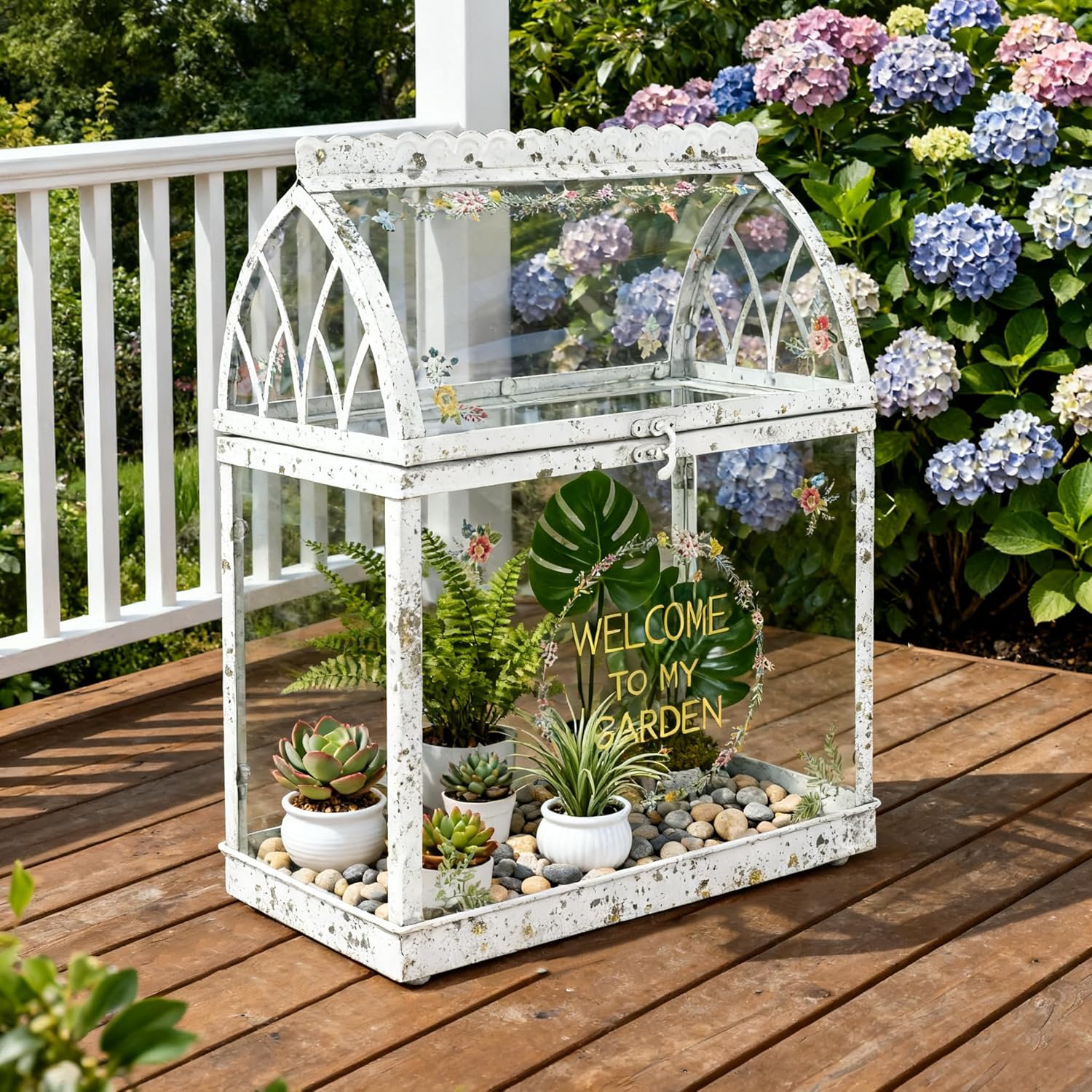 Large House Shape Glass Terrarium with Acrylic Lid, White Geometric Greenhouse - Style Planter for Ferns, Succulents, Air Plants, Handmade Indoor Tabletop Decor (Terrarium Only)