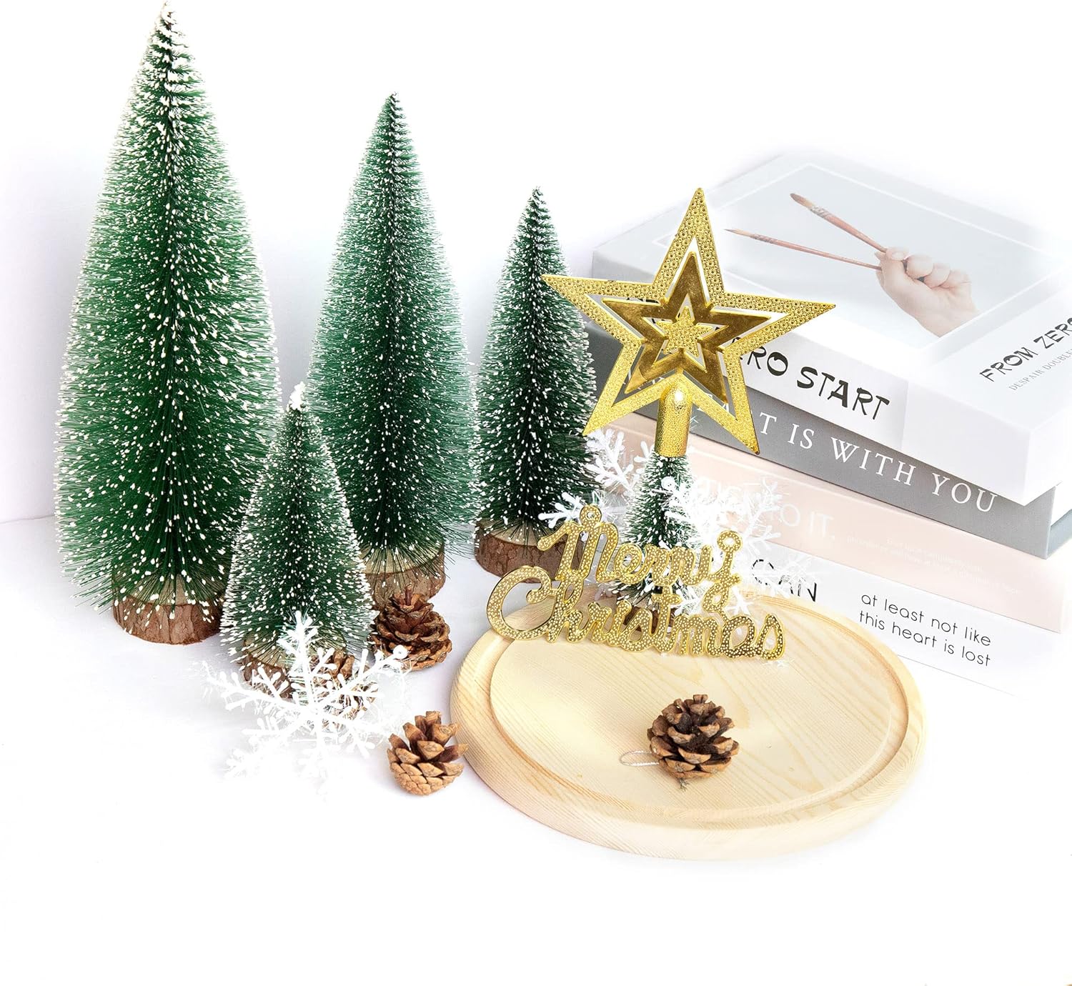 Bottle Brush Trees Mini Christmas Trees Decor Miniature Christmas Tree Small Desktop Artificial Pine Tree Sisal Christmas Trees with Snow for Tabletop Bedroom Decorations Crafts