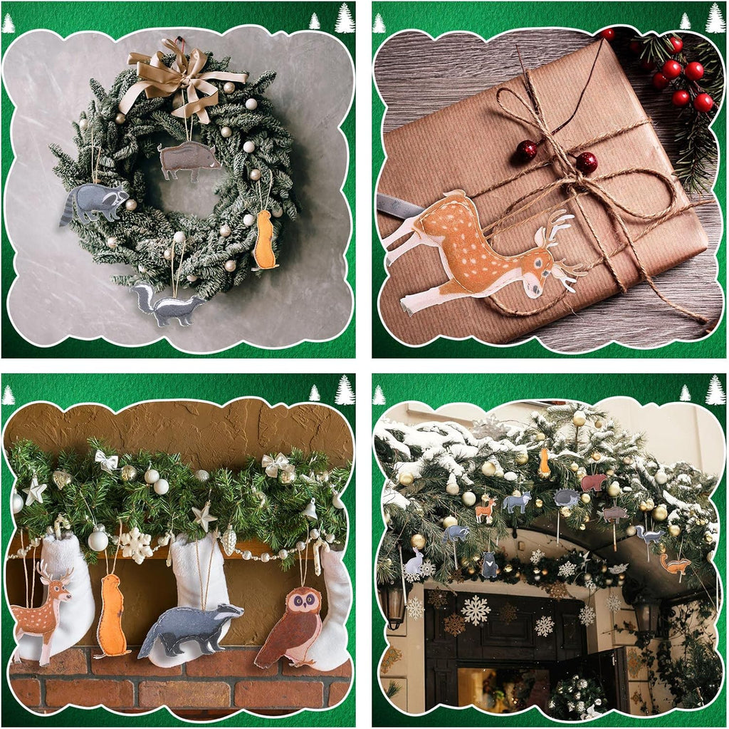 15 Pieces Christmas Felt Woodland Animal Ornaments Forest Animal Hanging Ornaments Felt Woodland Decor for Christmas Tree Home Decorations Gift Winter Birthday Party Supplies