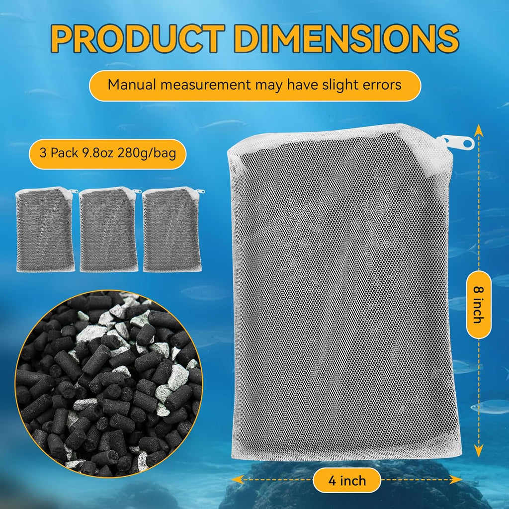 3 Pack 8 Oz Pro-C Mixed Aquarium Canister Filter Media Bag (Activated Carbon + Zeolite) for Penn-Plax Cascade Filter Parts, Also fits Eheim ECCO, Eheim Pro/Pro II, AquaClear 500 and FilStar Canisters