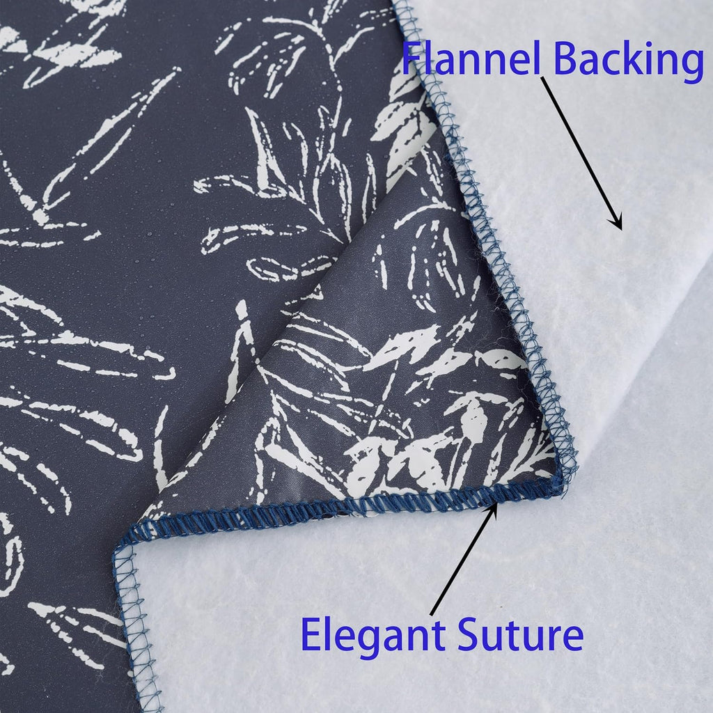 Heavy Duty Vinyl Tablecloth with Flannel Backing Waterproof Oil-Proof Plastic Table Cloth Stain-Resistant Wipeable Rectangle or Square Table Cover for Indoor and Outdoor (Blue Leaf，60x102 Inch)