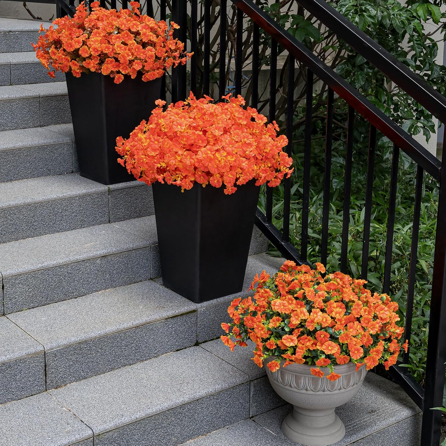 Artificial Faux Flowers for Outdoor 16 Bundles Boxwood Fake Morning Glory for Planter,UV Resistant Fake Flowers for Home Porch Patio Outside (Fall Red)