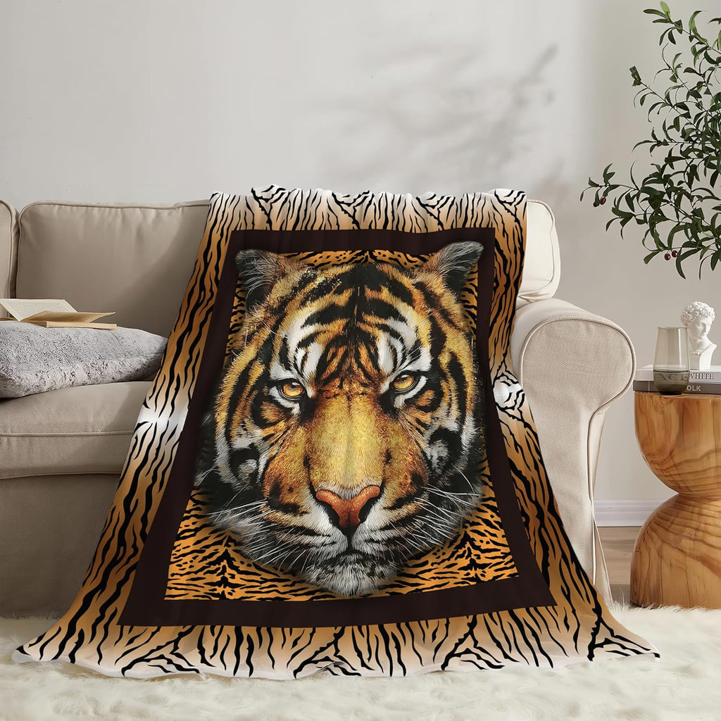 Tiger Throw Blanket Tiger Stuff Gifts for Kids Girls Boys Adults Women Men Soft Cozy Warm Plush Fluffy Fuzzy Fleece Blanket Decor 60''X80''