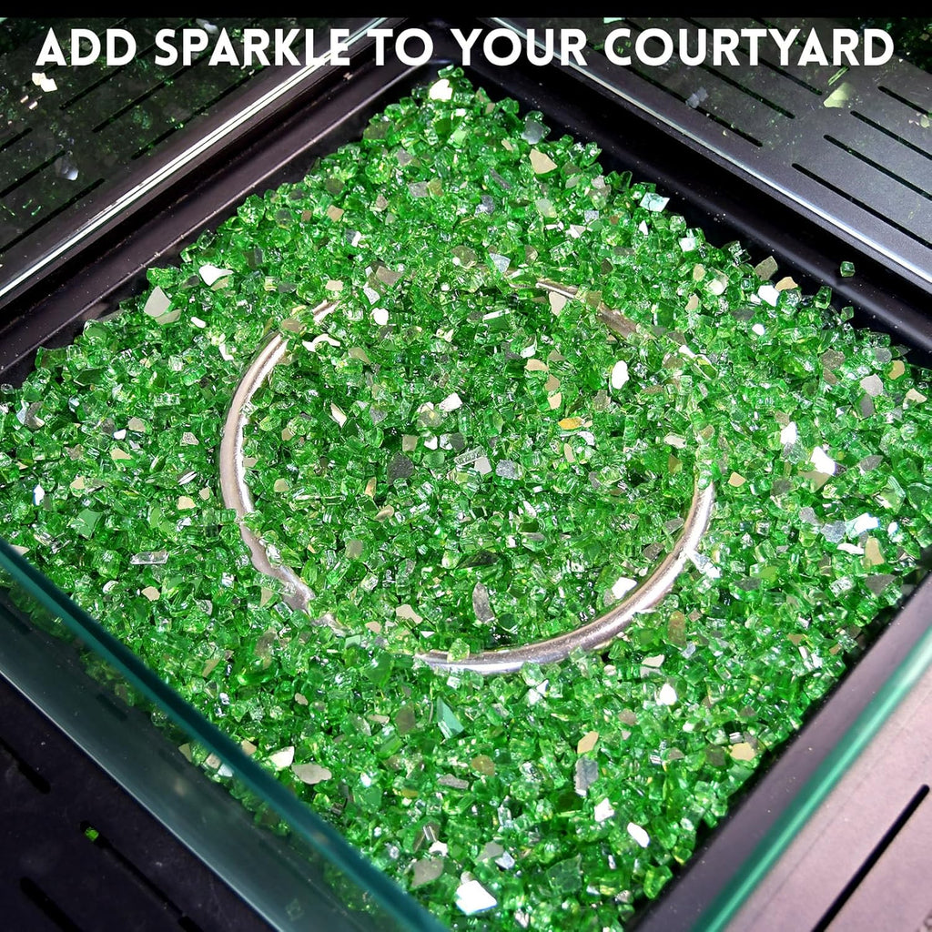 GasSaf 1/4 Inch Fire Glass Reflective Tempered Fireglass Cut Crushed FireGlass for Fire Pit, Fireplace, Replaces Existing Gas Logs & Lava Rocks (20 Pound)(Green Reflective)