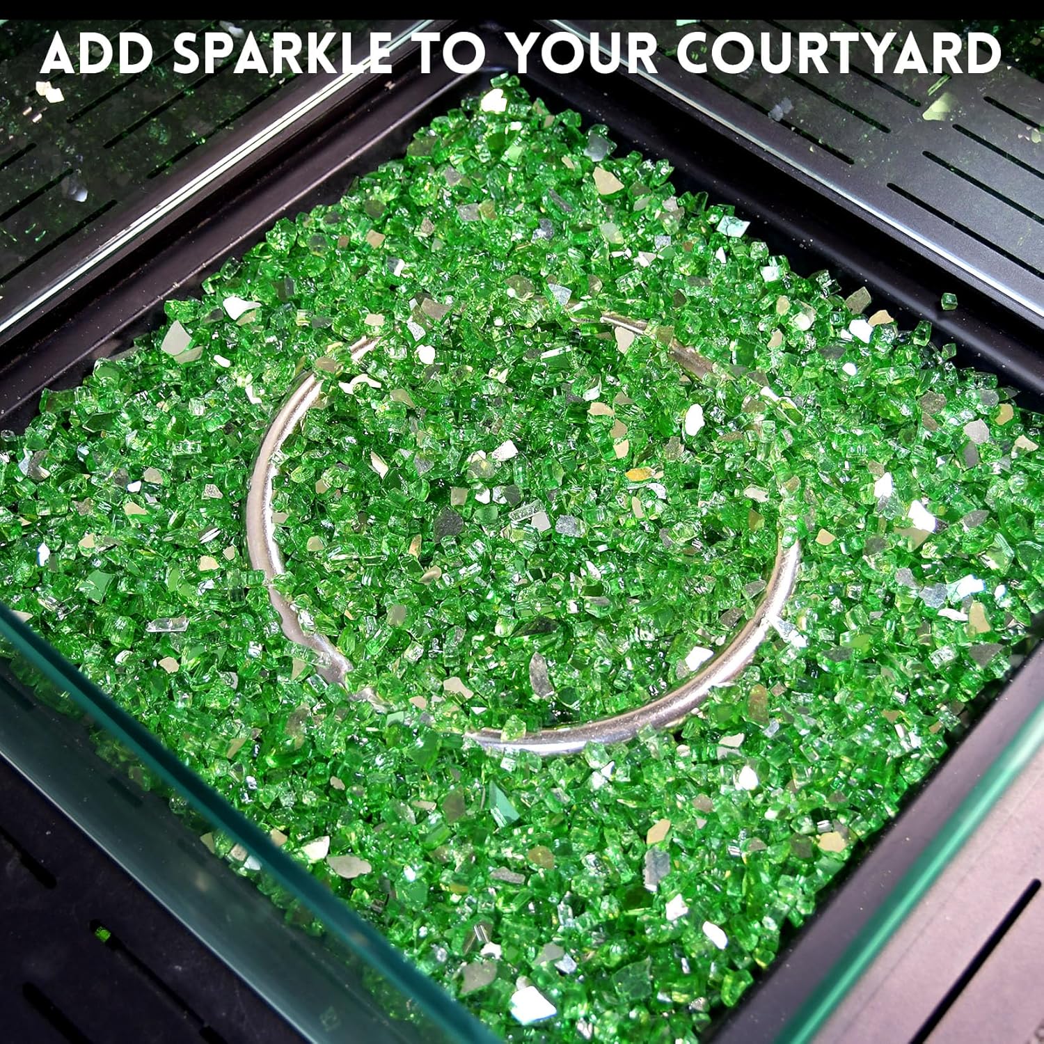 GasSaf 1/4 Inch Fire Glass Reflective Tempered Fireglass Cut Crushed FireGlass for Fire Pit, Fireplace, Replaces Existing Gas Logs & Lava Rocks (10 Pound)(Green Reflective)