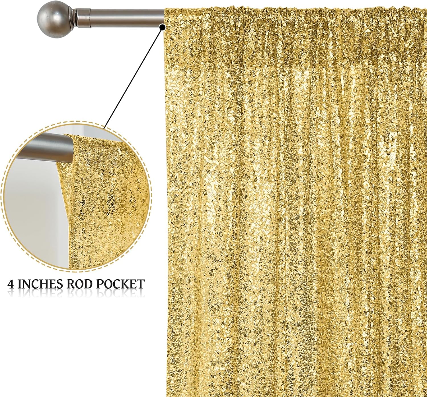 Sugargirl Gold Sequin Backdrop Curtain 2 Panels 2FTx8FT Glitter Gold Background Drapes Sparkle Photography Backdrop for Party Wedding Birthday Wall Decoration