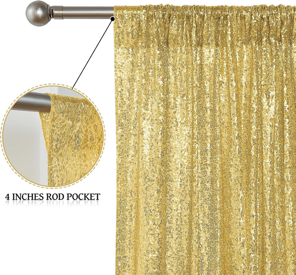 Sugargirl Gold Sequin Backdrop Curtain 4 Panels 2FTx8FT Glitter Gold Background Drapes Sparkle Photography Backdrop for Party Wedding Birthday Wall Decoration