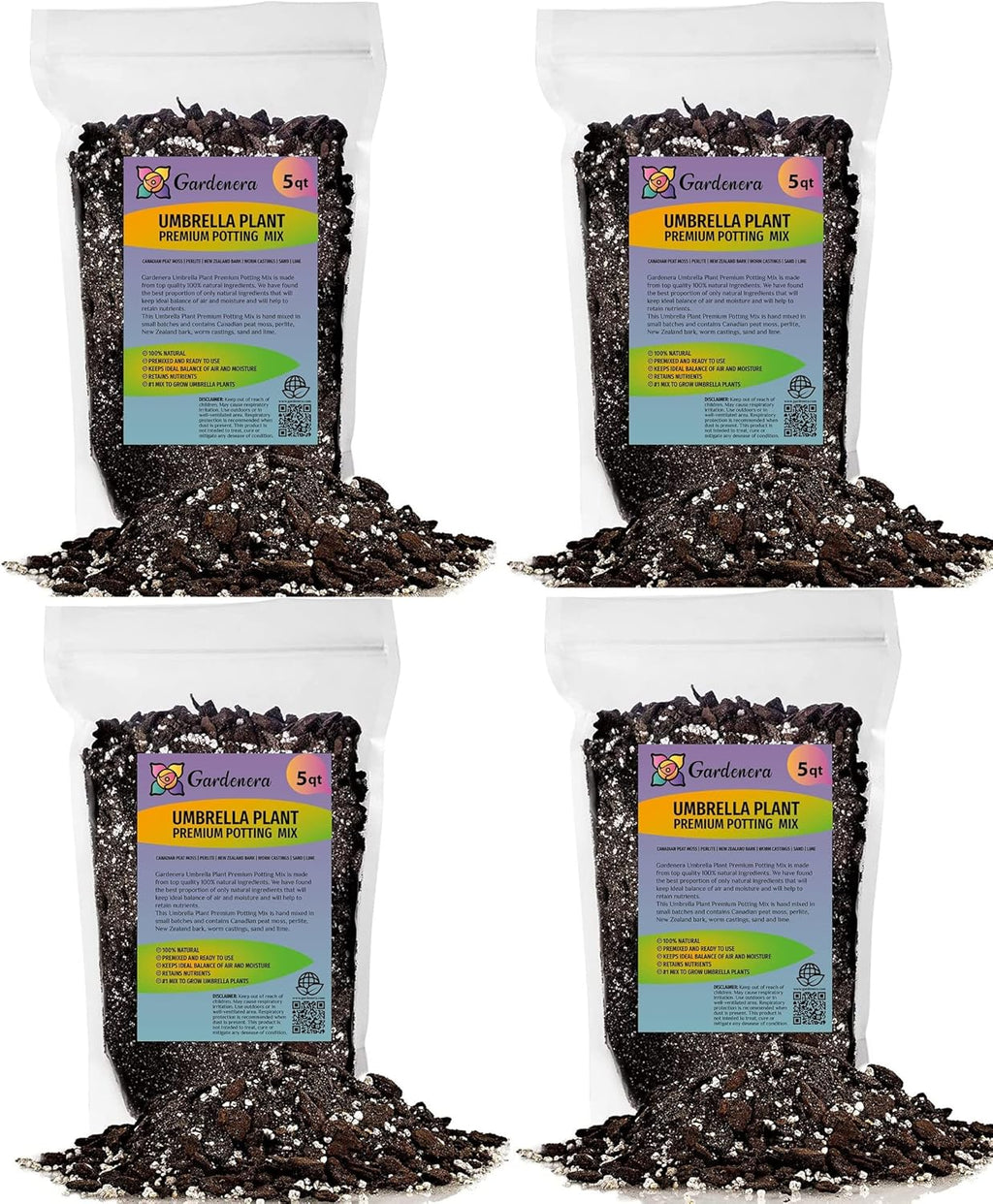 Gardenera Umbrella Plant Premium Potting Mix - 20 Quart - Nourish Your Plants with Nature's Finest Ingredients (4 Bags of 5 QT)
