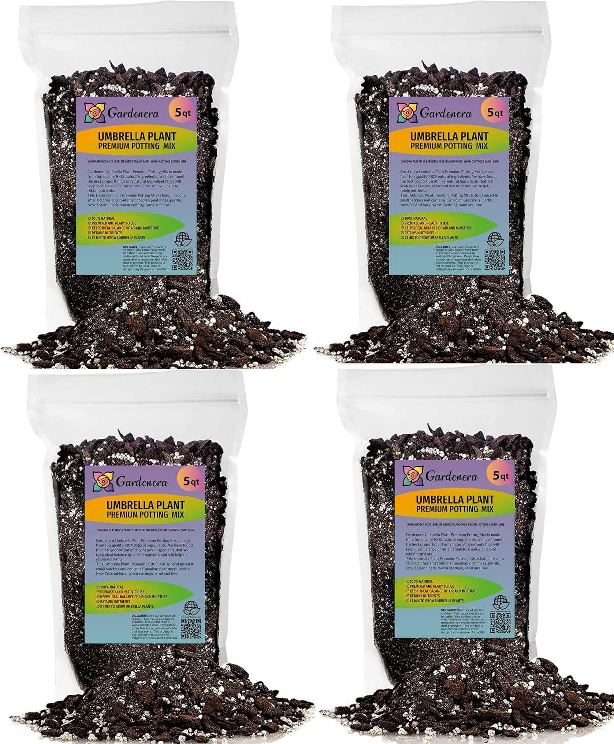 Gardenera Umbrella Plant Premium Potting Mix - 20 Quart - Nourish Your Plants with Nature's Finest Ingredients (4 Bags of 5 QT)