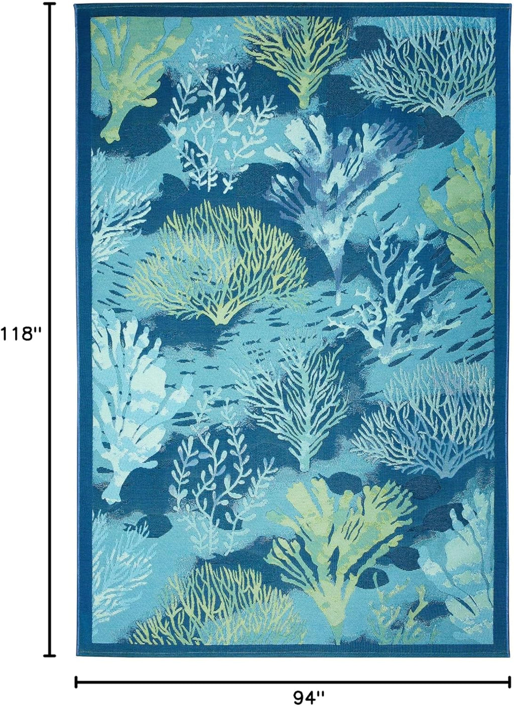 Liora Manne Marina Indoor/Outdoor Power Loomed Synthetic Blend Low Profile Area Rug - Transitional Border Botanical Beach Colorful (Coral Garden Lapis) (7'10" x 9'10")