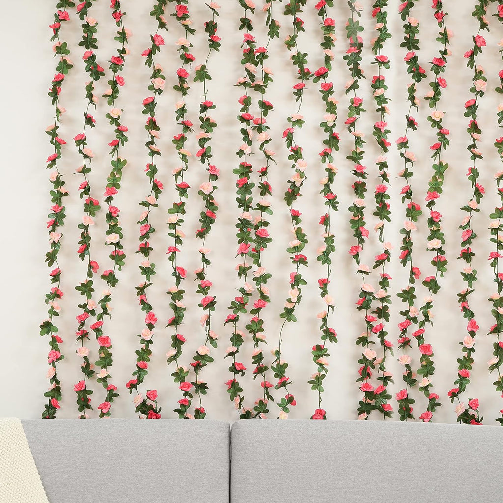 BLEUM CADE 12Pcs 98.4Ft Flower Garland Artificial Rose Vines for Bedroom, Cute Fake Hanging Flower Vines Floral Garland Decorations for Wedding Party Wall Room Decor Aesthetic