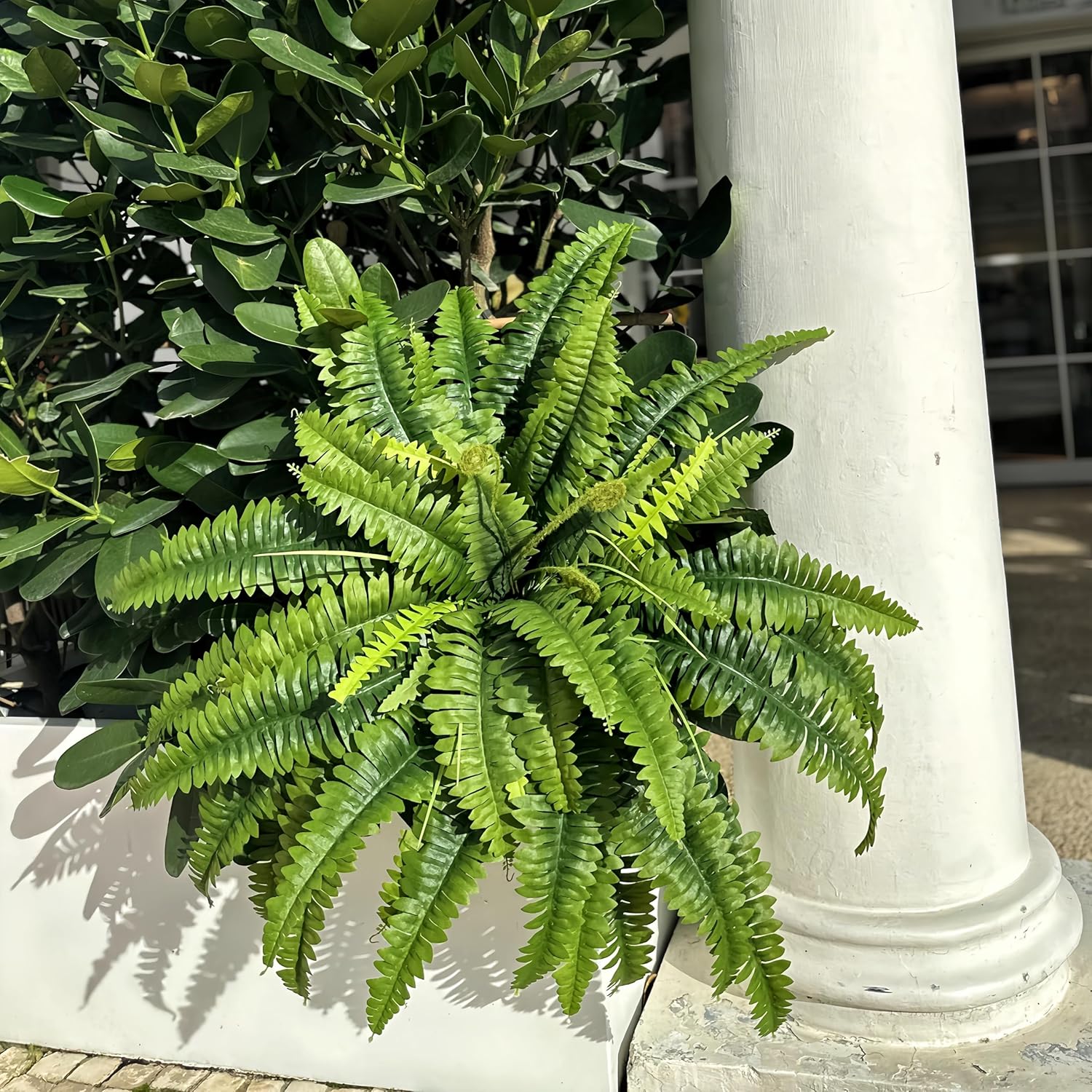 Fake Ferns - 2 Packs Artificial Ferns for Outdoors & Indoors, 45in Large Boston Fern with 55 Fronds, Realistc Faux Greenery Plants Ideal for Porch Entrance Hall Planters Windowsills Office Home Decor
