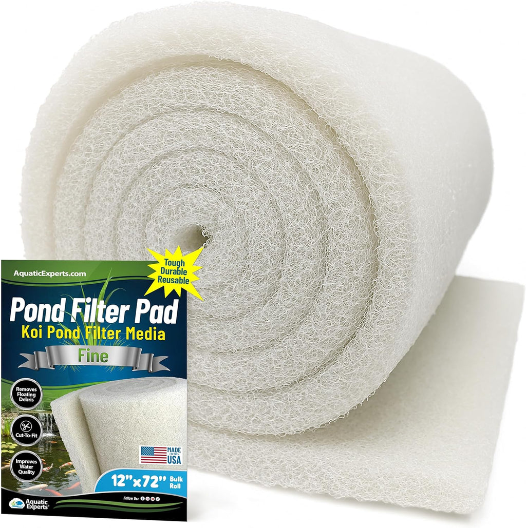 Classic Koi Pond Filter Pad FINE - White Bulk Roll Pond Filter Media, Ultra-Durable Pond Filters for Outdoor Ponds, Reusable Fish Pond Filter Material, USA, Aquatic Experts (3/4" - 1" x 12" x 72")
