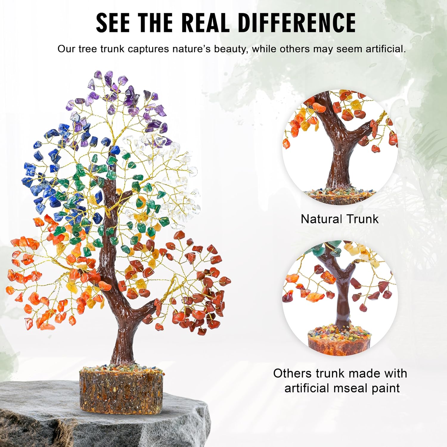 Crocon Natural Trunk 7 Chakra Healing Crystal Tree of Life Gemstone Tree for Good Luck, Positive Energy, Reiki Healing, and Home Office Room Decor Unique Gift for Women Mom & Sister for Birthday