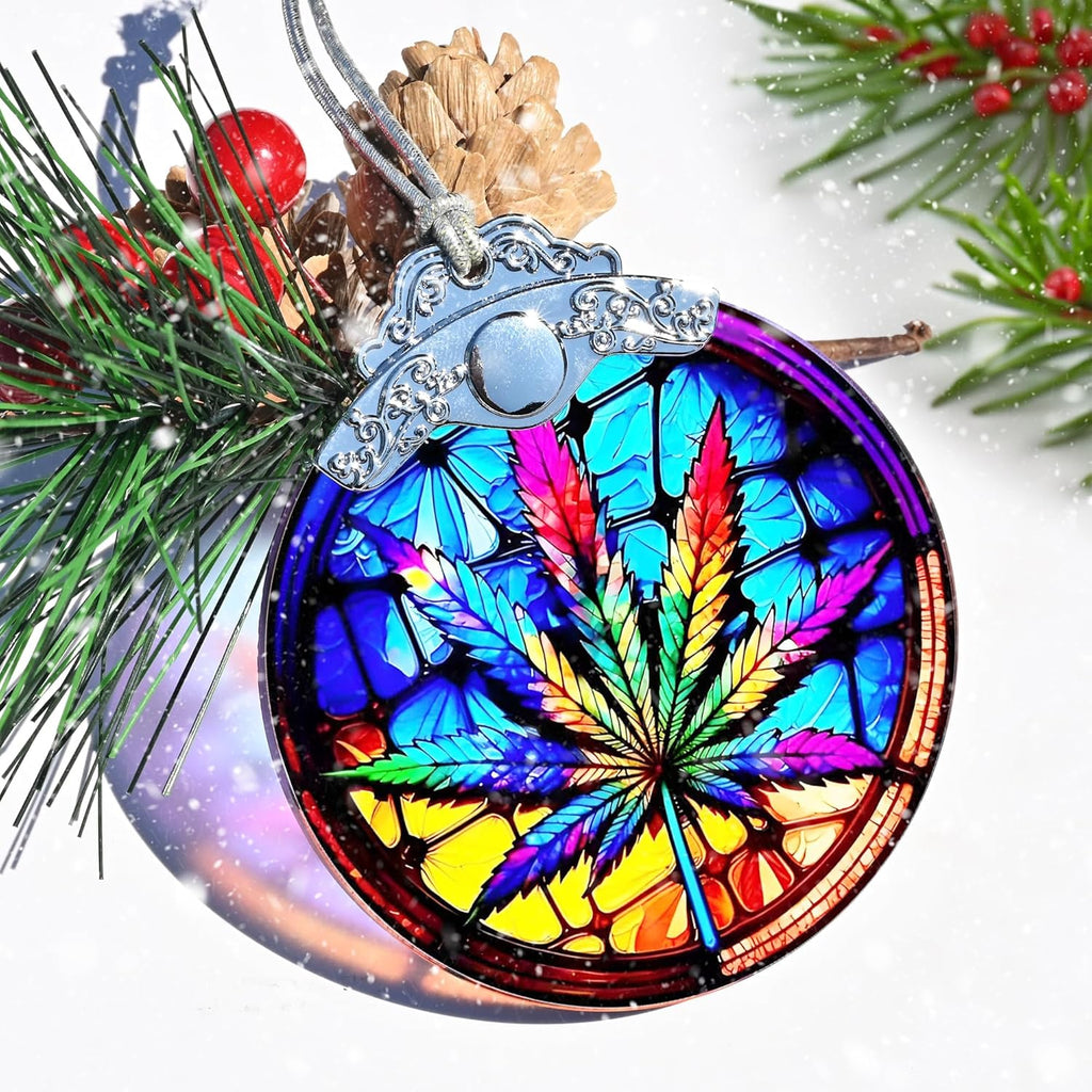 Maple Leaf Ornament Glass Hanging Ornament for Christmas, Thanksgiving, Birthday, Holiday Decorations and Xmas Gifts Ideas