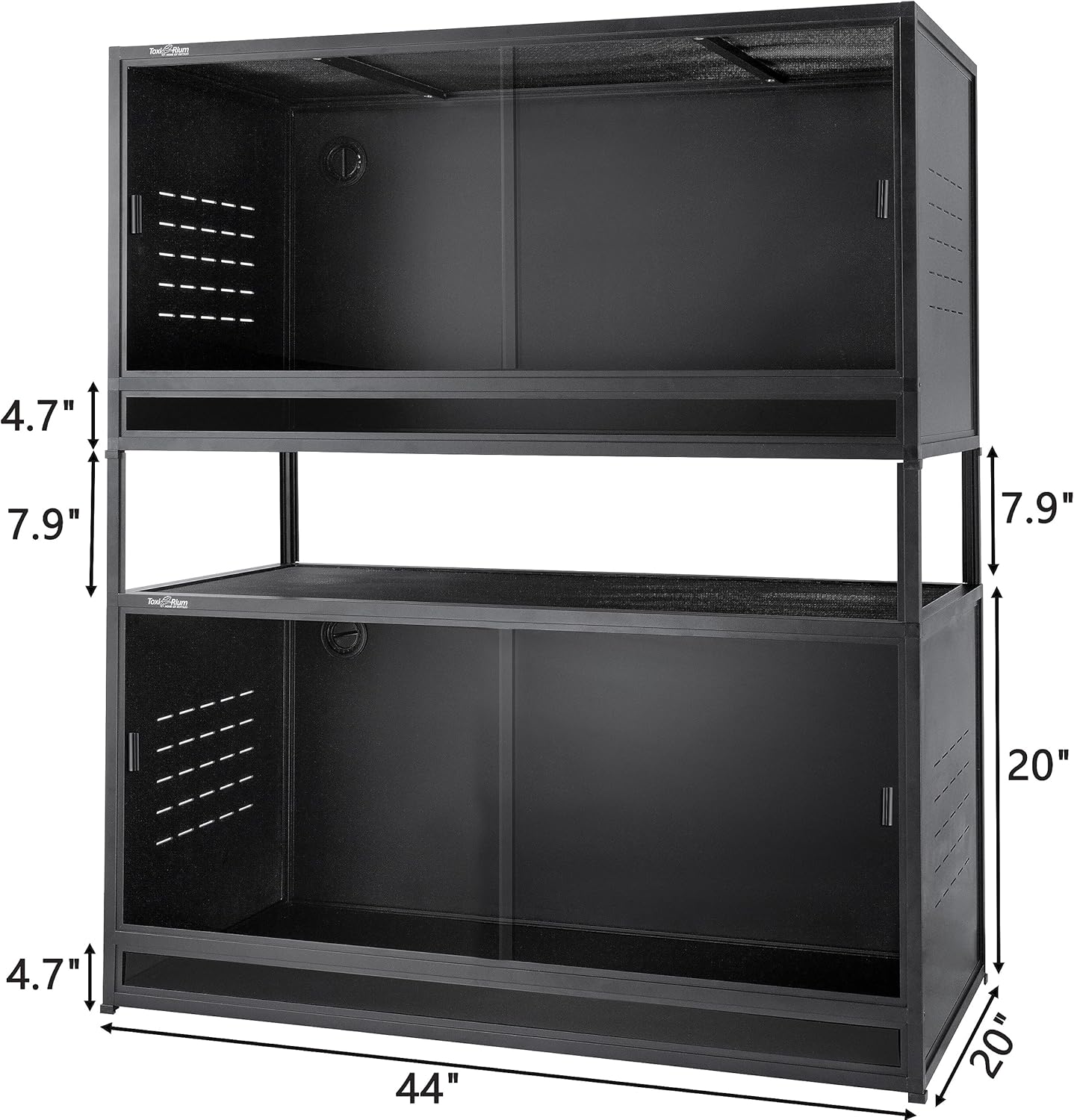 PVC Reptile Enclosure Space Efficient 44''x20''x20'' Stackable ToxiRium Large Reptile Terrarium 76 Gallons for Bearded Dragon Lizard Snake, Breeding Vivarium with Sliding Doors Lock-2pcs with spacers