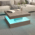 LED Coffee Table for Living Room, Living Room Table 2-Tier Square Middle Center Table, Modern Coffee Tables with Storage, Contemporary Wood Tea Tables for Dining Reception, Grey Wood
