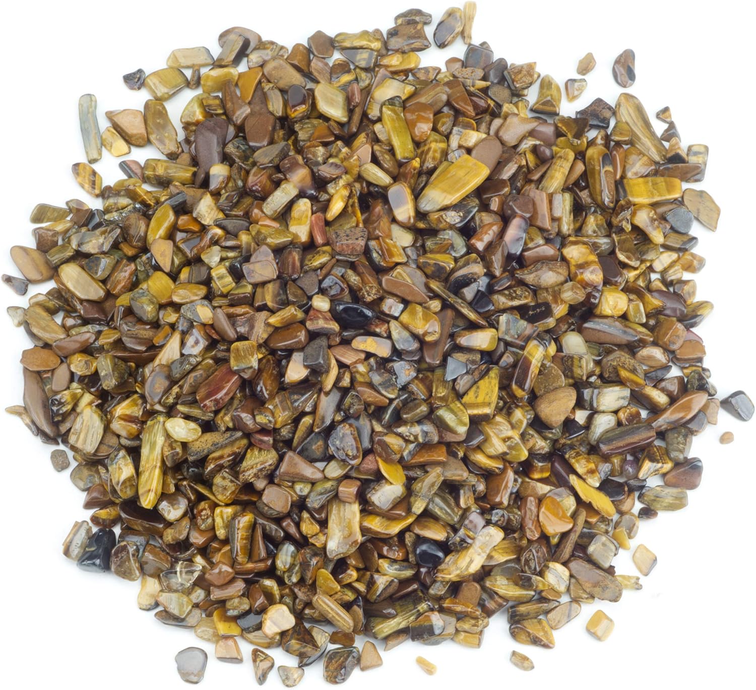 Cherry Tree Collection 1/2 Pound Polished Tumbled Gemstone Chips, Pebbles, Crystal Chips Bulk for Jewelry Making, Healing, Plants, Succulents, Aquariums, Decoration, Chakra (Tiger's Eye)