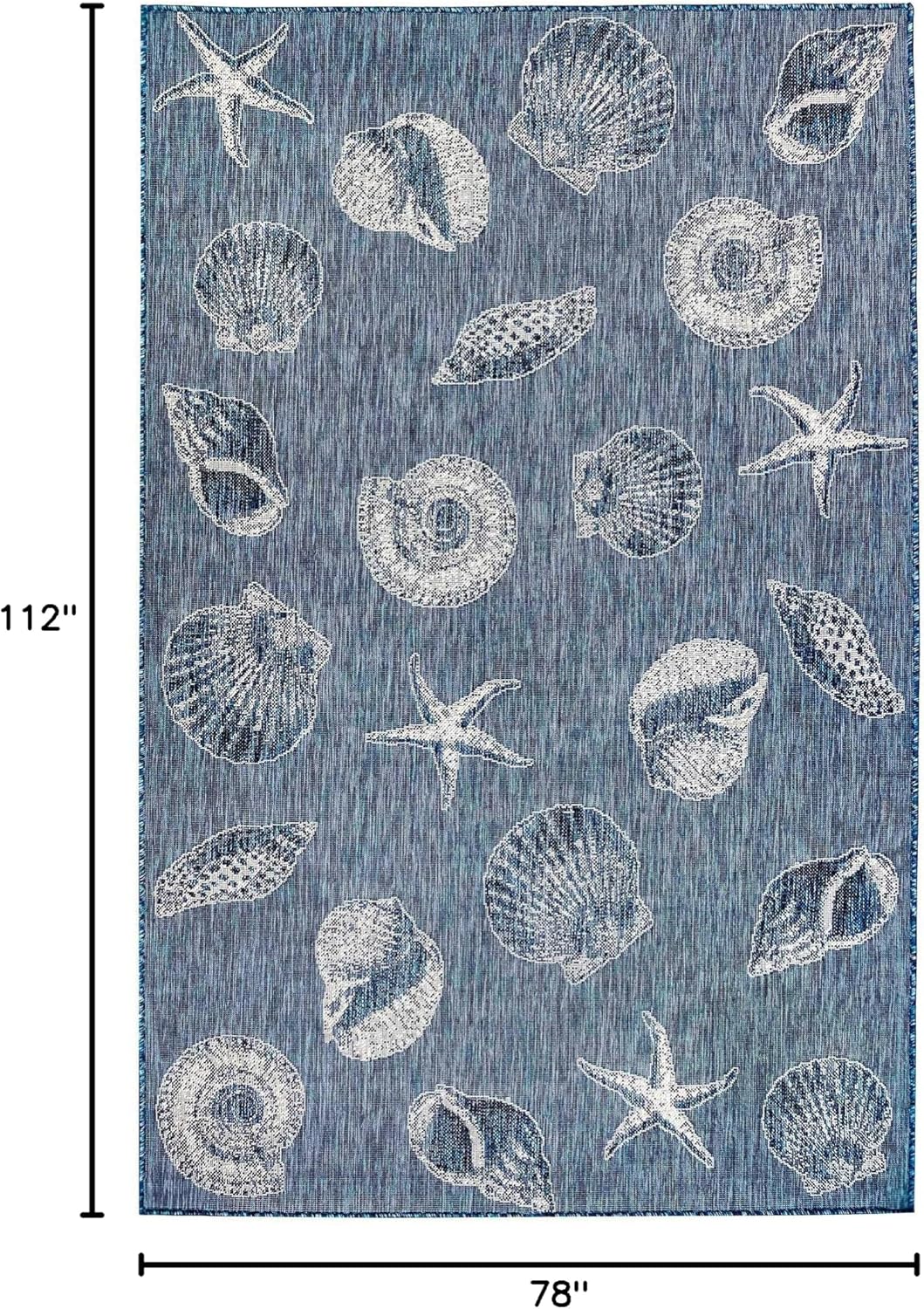 Liora Manne Carmel Indoor Outdoor Rug - Sea Life Styled Rug, Comfortable & Durable, Power Loomed, Polypropylene Material, UV Stabilized, Shells Navy, 6'6" x 9'3"