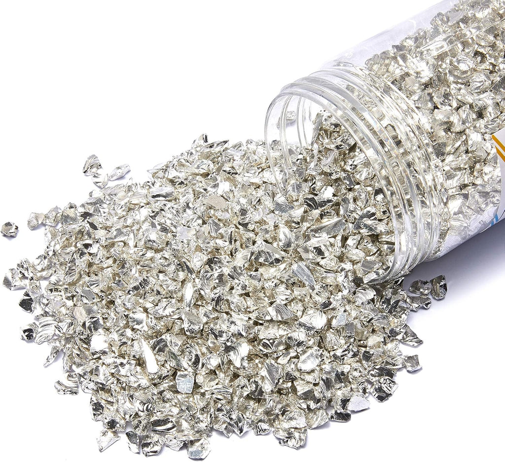 TWINKLING High Luster Fire Glass Gravel Stone Glitter,Broken Glass,Fire Gems Chips,Crushed Glass for Fire Pit Crafts Resin Art Aquarium Garden Decoration,3-6mm,1-Pound Jar (Silver)