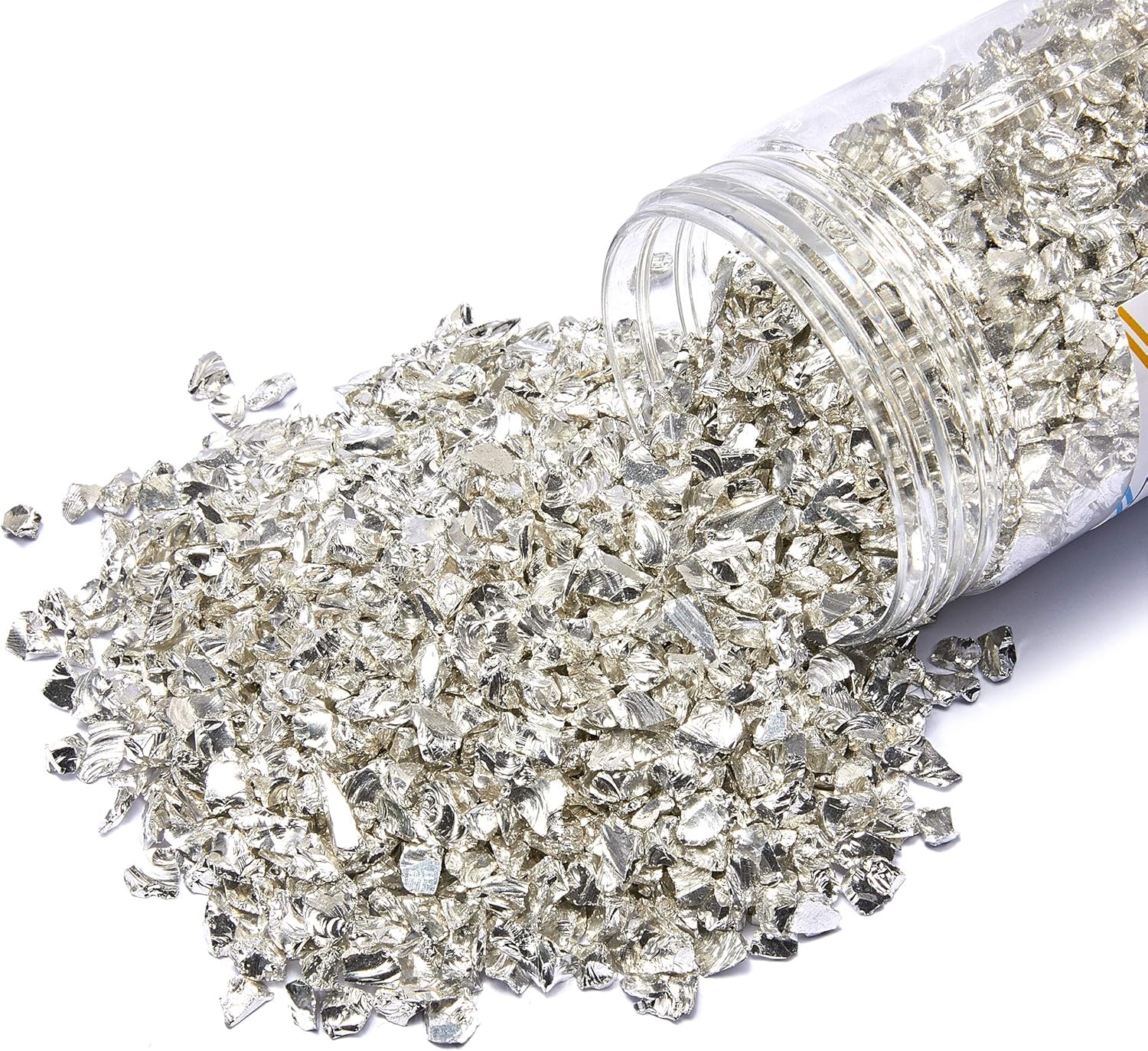 TWINKLING High Luster Fire Glass Gravel Stone Glitter,Broken Glass,Fire Gems Chips,Crushed Glass for Fire Pit Crafts Resin Art Aquarium Garden Decoration,3-6mm,1-Pound Jar (Silver)