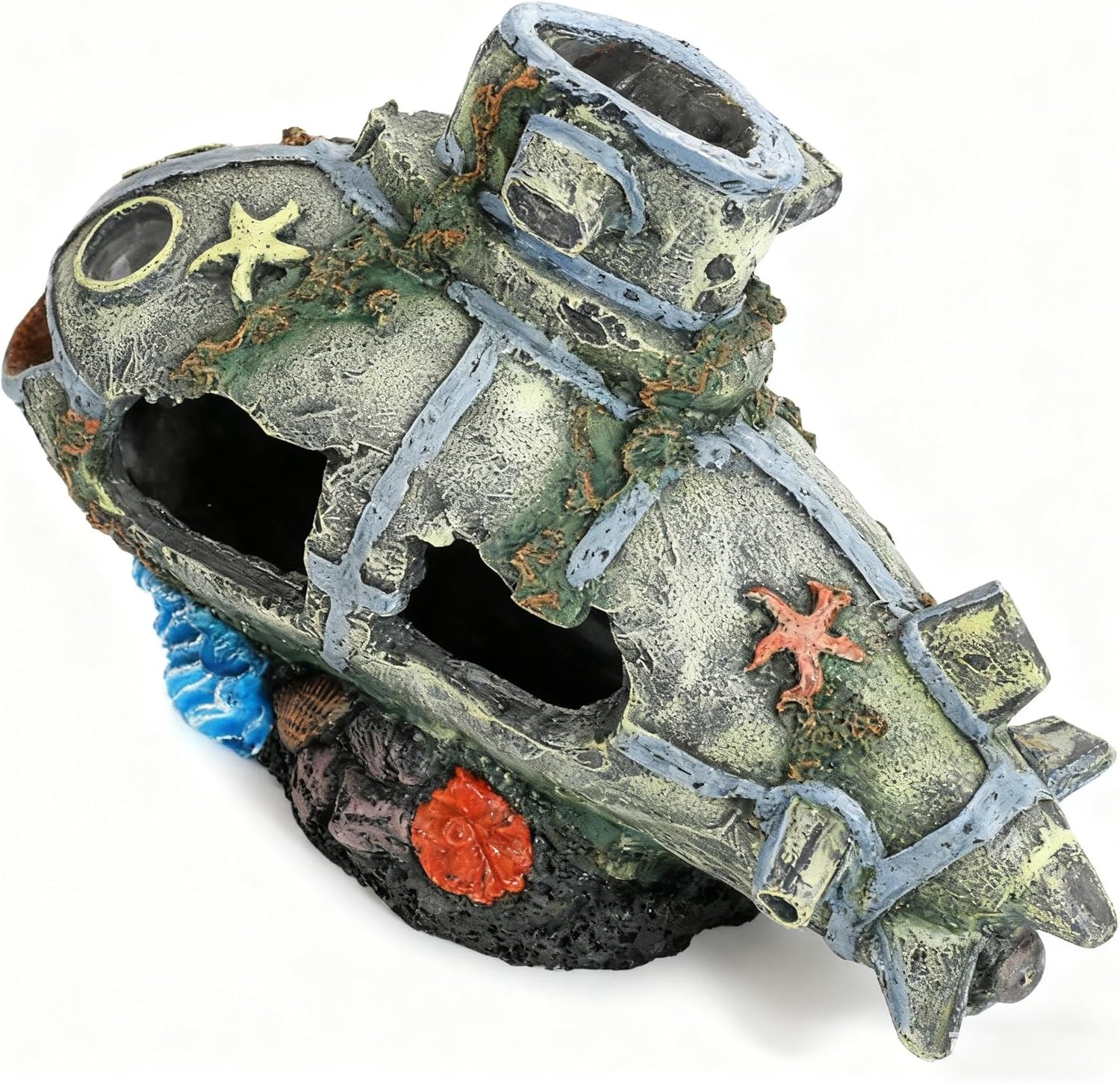 Aquarium Submarine Shipwreck Decor, Realistic Resin Sunken Ship Ornament, Fish Hideout Tank Accessory for Underwater Styling