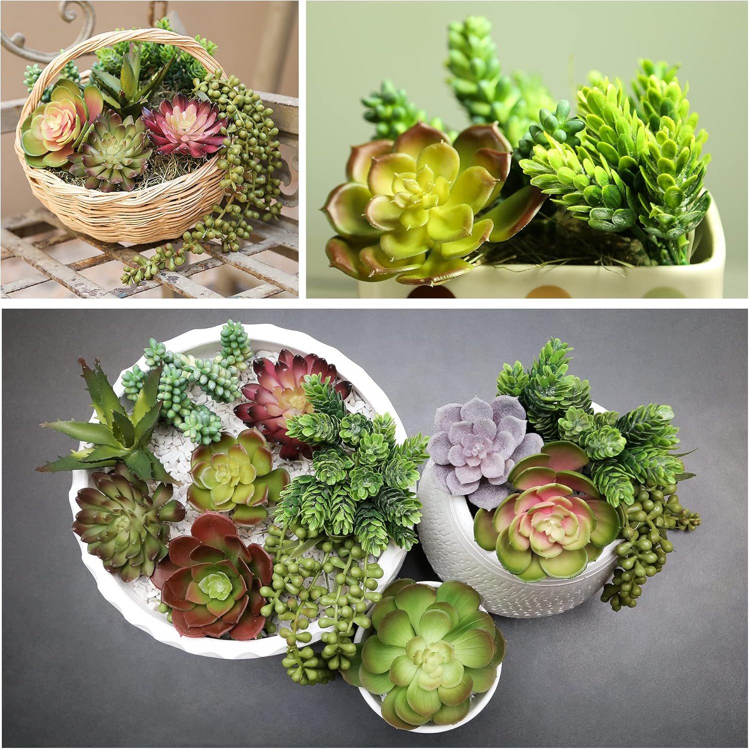 DECOROUS Artificial Succulents Plants Unpotted -14 Pack– Large Fake Succulent Plant Indoor Outdoors – Realistic Faux Cactus Suculentas Bulk for Home DIY Décor – Small Desert Plastic Cacti Succulants
