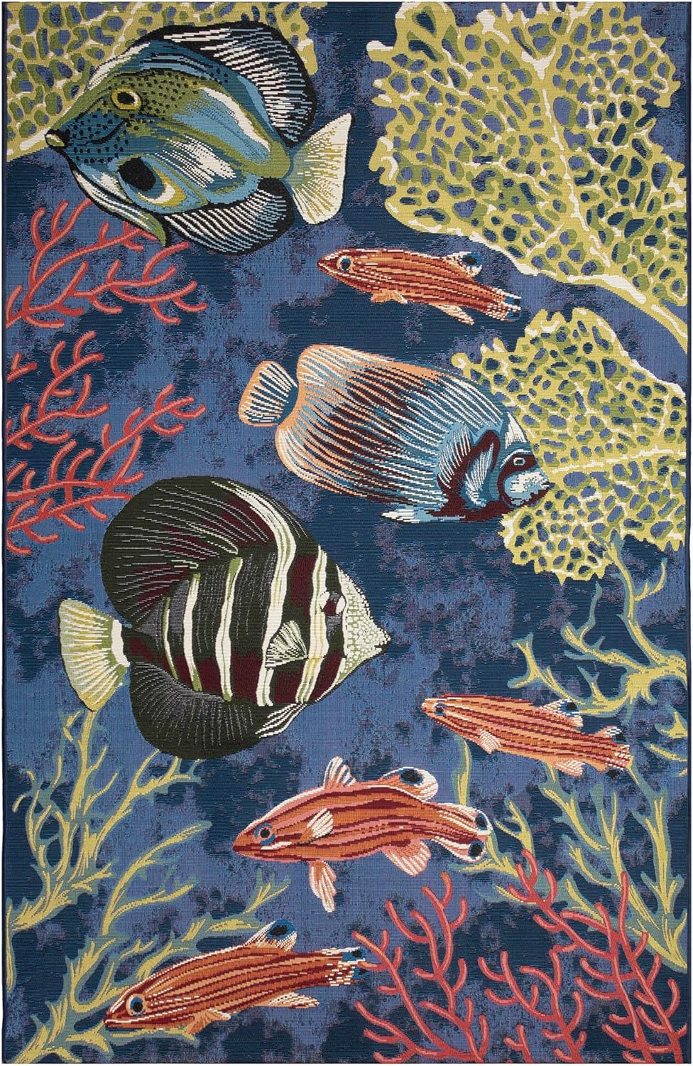 Liora Manne Marina Indoor/Outdoor Power Loomed Synthetic Blend Low Profile Area Rug - Transitional Graphic Coastal Animal Colorful (Fish Navy) (7'10" x 9'10")