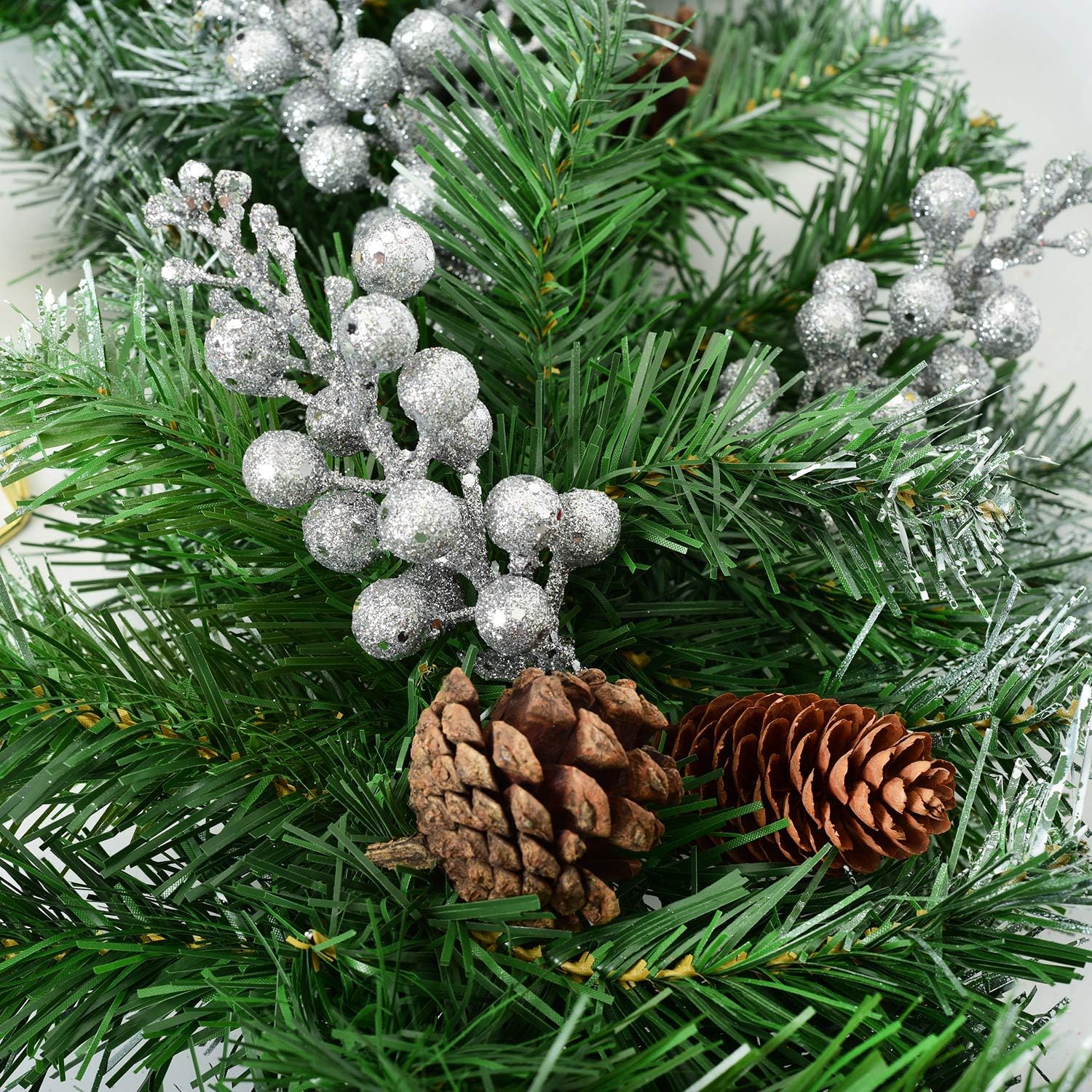 14 Pack Christmas Glitter Berries Stems Clearance, 7.8 Inch Artificial Christmas Picks for Christmas Tree Ornaments, DIY Xmas Wreath, Crafts, Holiday and Home Decor, Silver