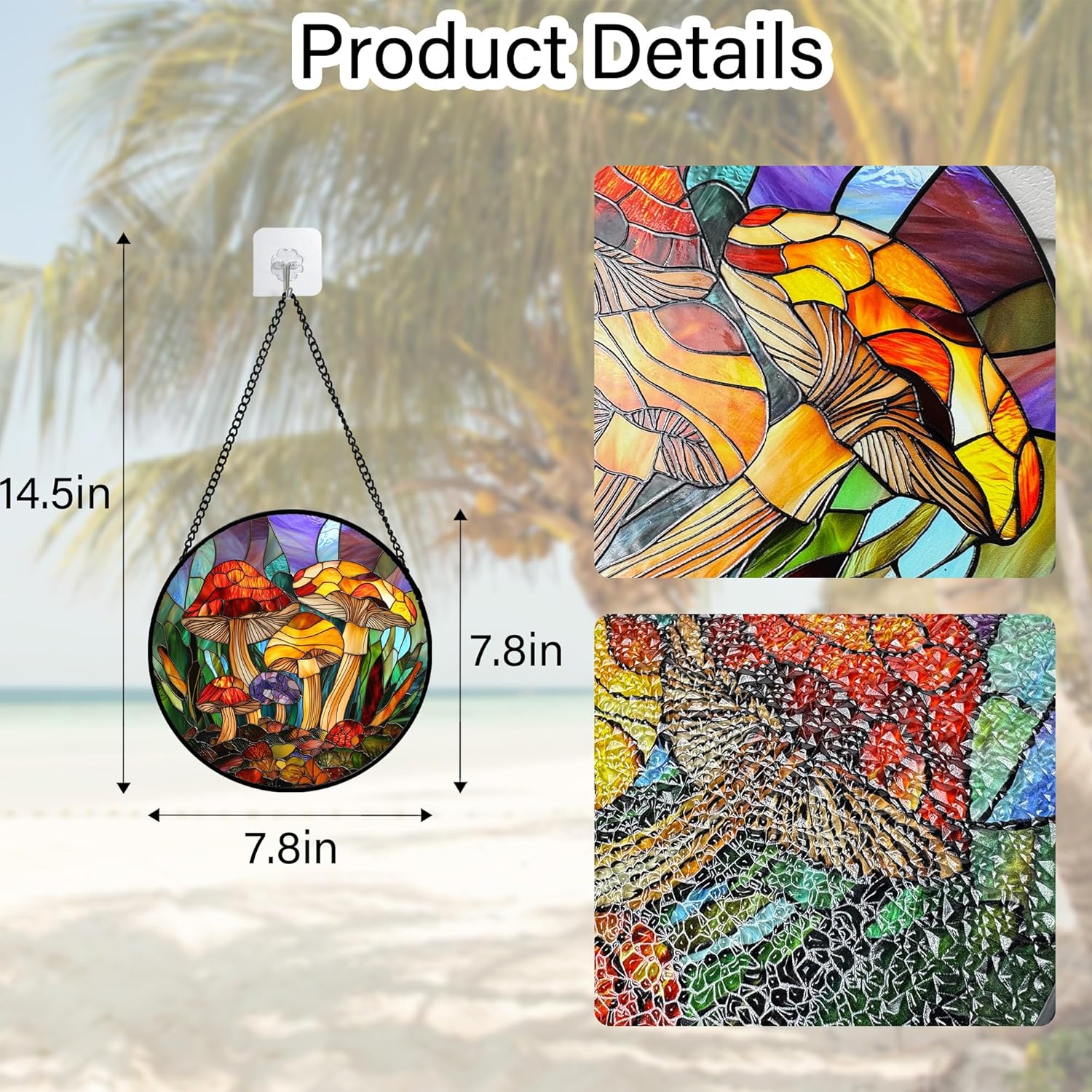 Stained Glass Window Hanging, Jungle Mushrooms Sun Catchers Diamond Glass Panel Hangings Plant Suncatcher Decor for Birthday for Women, Men, Wife, Aunt, and Mom 7.8 in