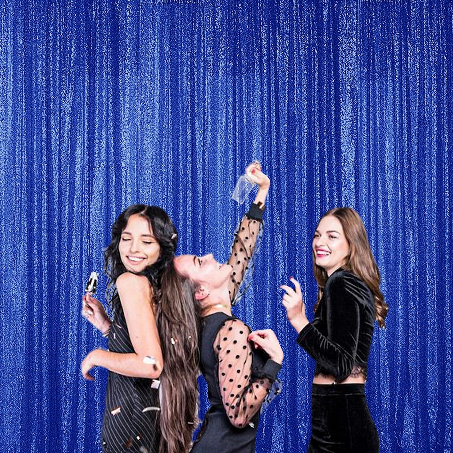 Sugargirl Navy Blue Sequin Backdrop Curtain 4 Panels 2FTx8FT Glitter Navy Blue Background Drapes Sparkle Photography Backdrop for Party Wedding Birthday Wall Decoration