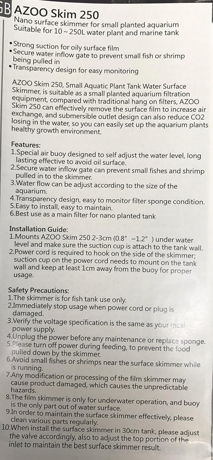 AZOO AZ13123 Nano Surface Aquarium Skimmer