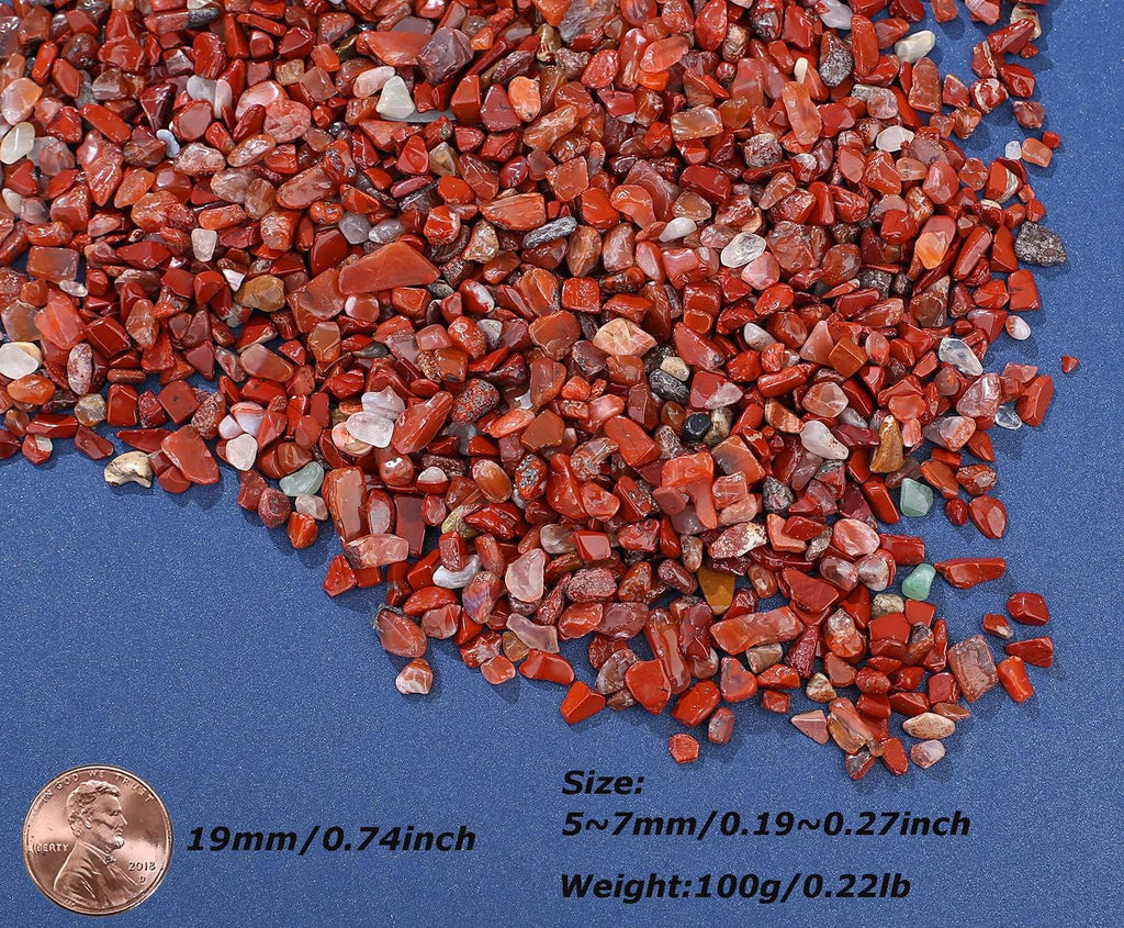 LAIDANLA Red Jasper Crushed Stone Crystal Chips Bulk Natural Gemstones Healing Reiki Crystals Mini Quartz Vase Filler Aquarium Gravel 100g