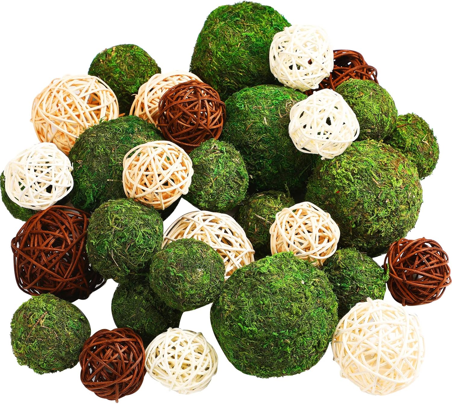 Yunsailing 36 Pcs Moss Decorative Balls for Centerpiece Bowls and Rattan Wicker Balls Handmade Moss Balls Orbs Moss Vase Filler for Garden Wedding Home Decoration