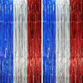2 Pack Blue Red Silver Foil Fringe Backdrop Curtains, Tinsel Streamers Party Decorations, Fringe Backdrop, Door Shimmer for Independence Day or Birthday Party