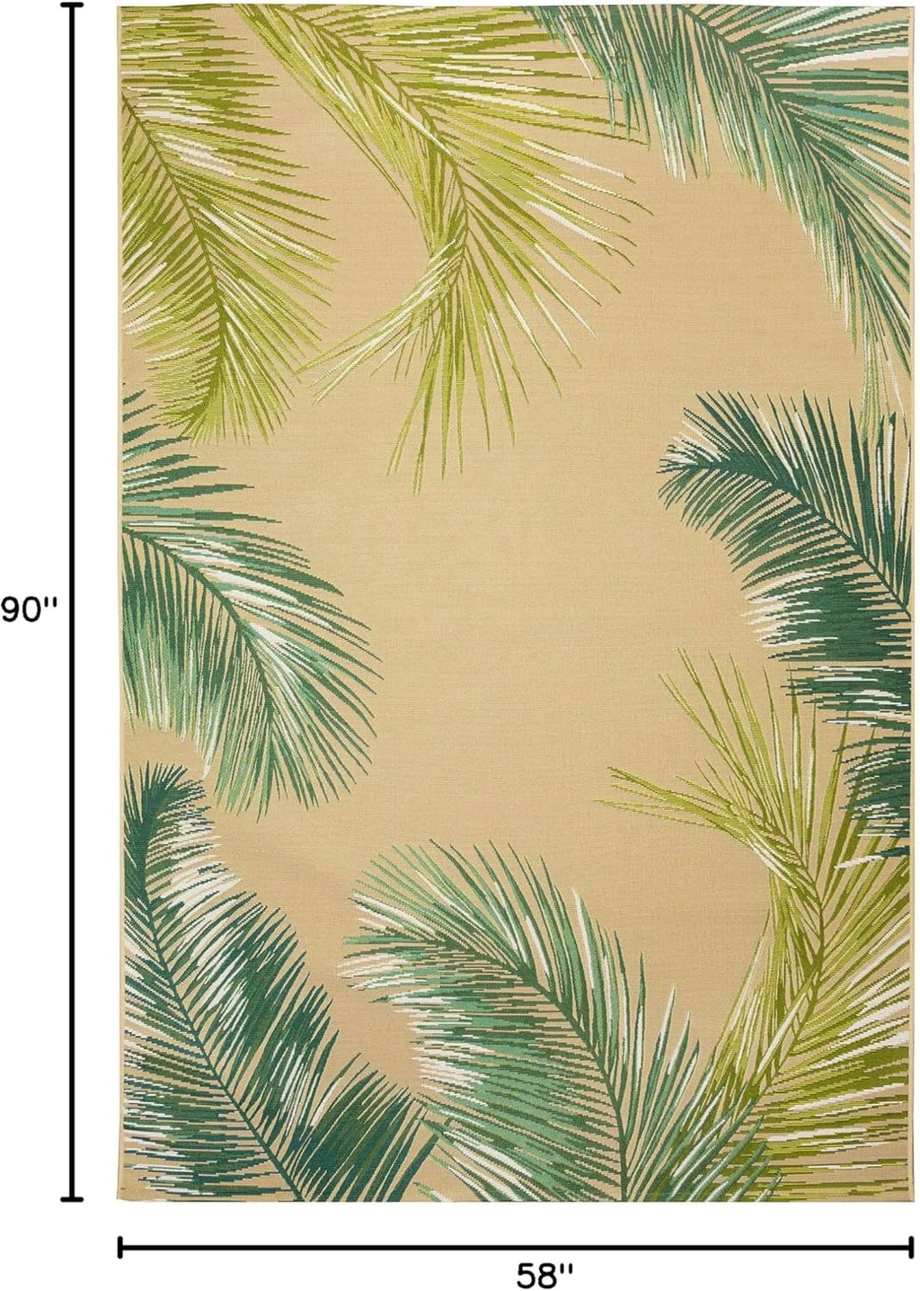 Liora Manne Marina Indoor/Outdoor Power Loomed Synthetic Blend Low Profile Area Rug - Transitional Border Botanical Beach Colorful (Palm Border Sisal) (4'10" x 7'6")