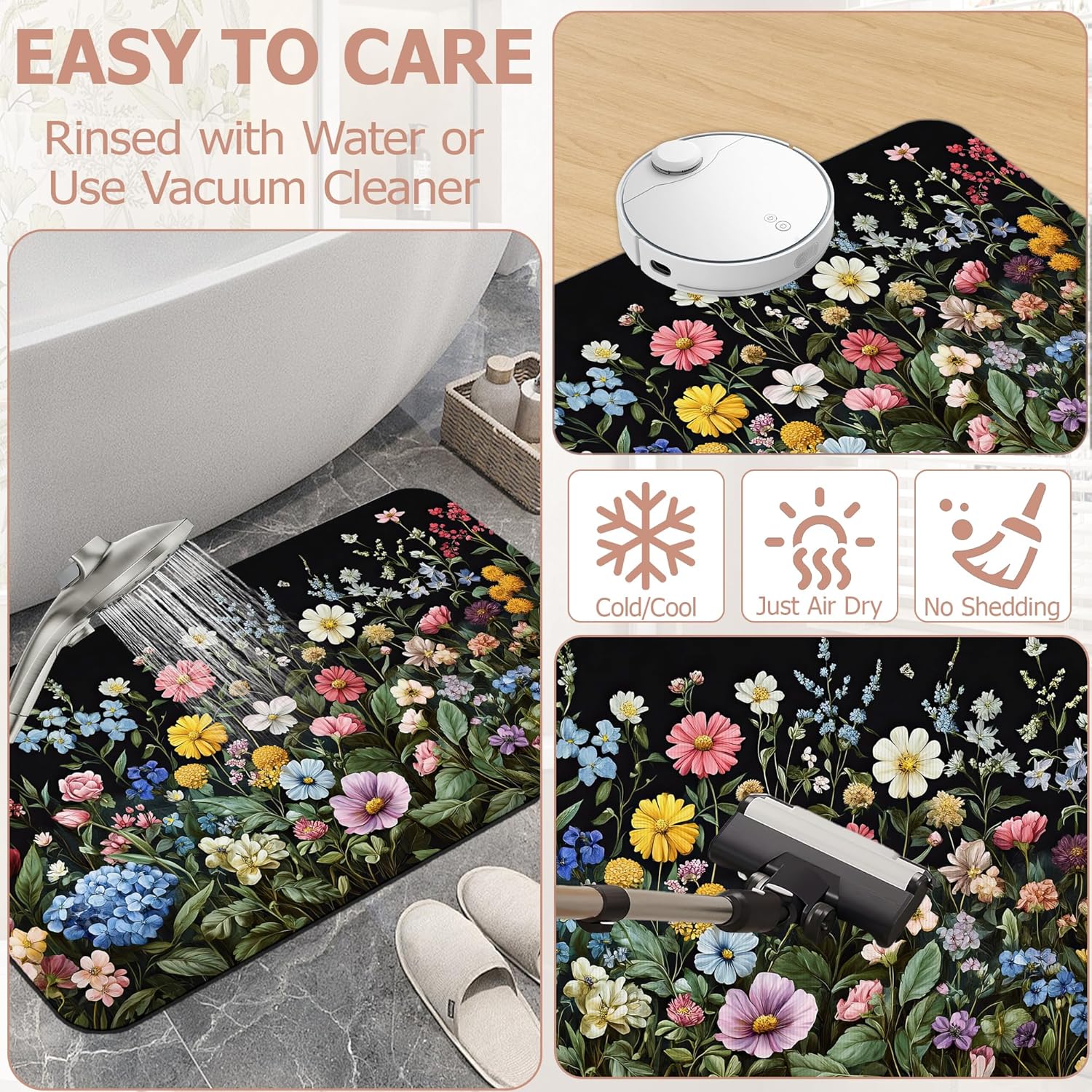 Bath Mat,Wildflowers Bathroom Rugs,Quick-Drying Non-Slip Rubber Bath Mats Botanical Absorbent Diatomaceous Earth Mat for Bathroom Home Decor 17"x29.5"