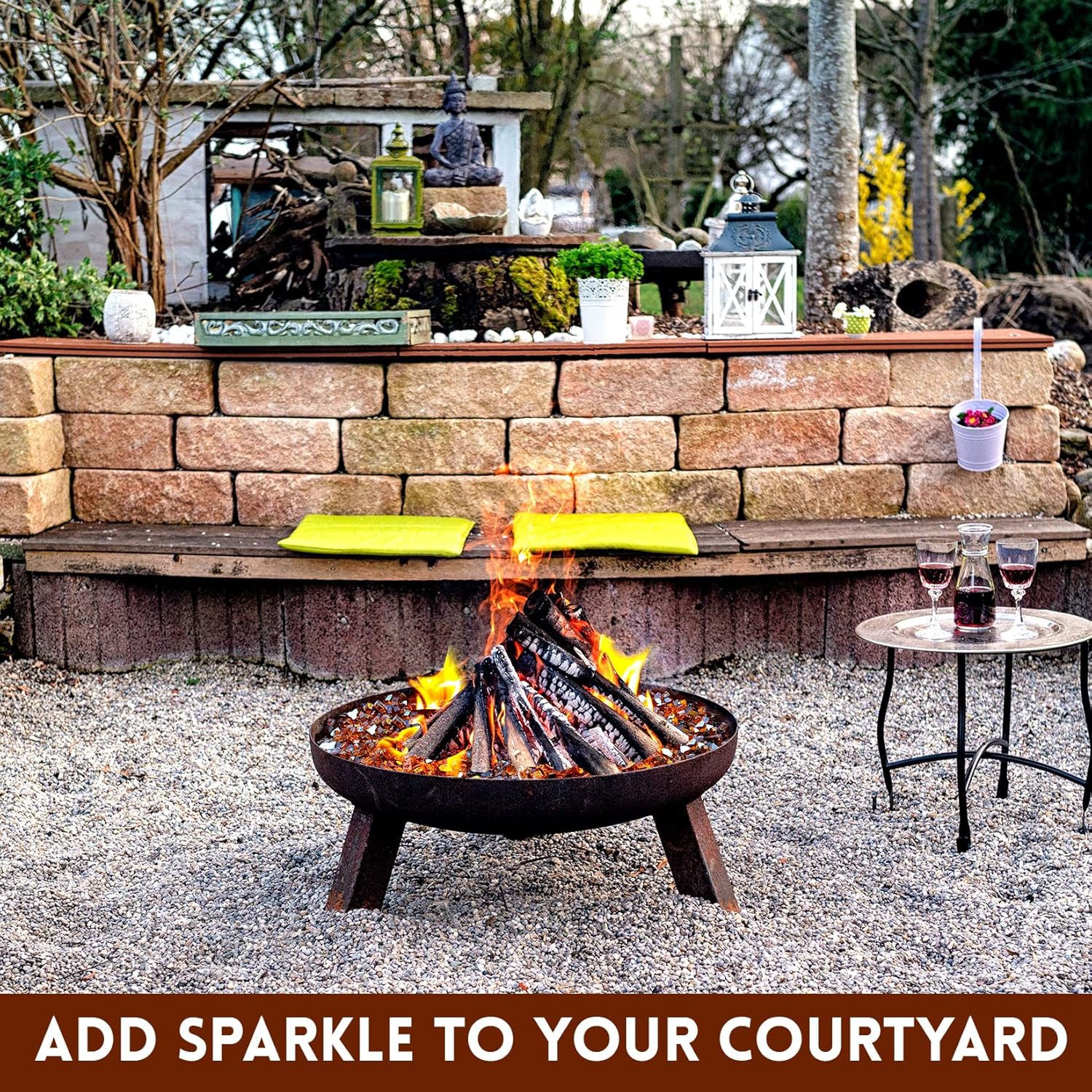 GasSaf 1/2 Inch Fire Glass Reflective Tempered Fireglass Cut Crushed FireGlass for Fire Pit, Fireplace, Replaces Existing Gas Logs & Lava Rocks (20 Pound)(Amber Reflective).