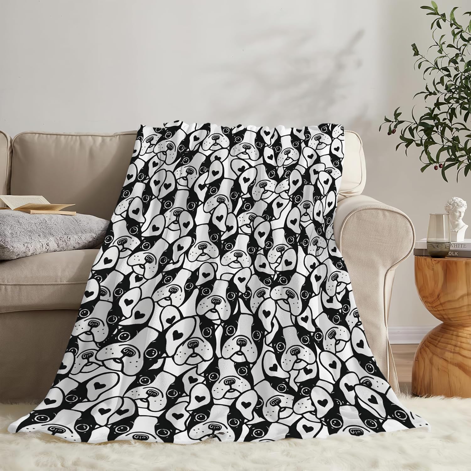 Boston Terrier Throw Blanket French Bulldog Frenchie Puppy Stuff Gifts for Dog Lover Kids Girls Boys Adults Women Men Soft Cozy Warm Plush Fluffy Fuzzy Fleece Blanket Decor 60''X80''