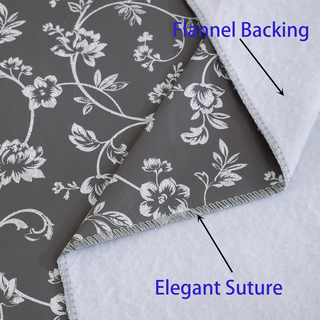 Heavy Duty Vinyl Tablecloth with Flannel Backing Waterproof Oil-Proof Plastic Table Cloth Stain-Resistant Wipeable Rectangle or Square Table Cover for Indoor and Outdoor (Grey Floral,54x54 Inch)