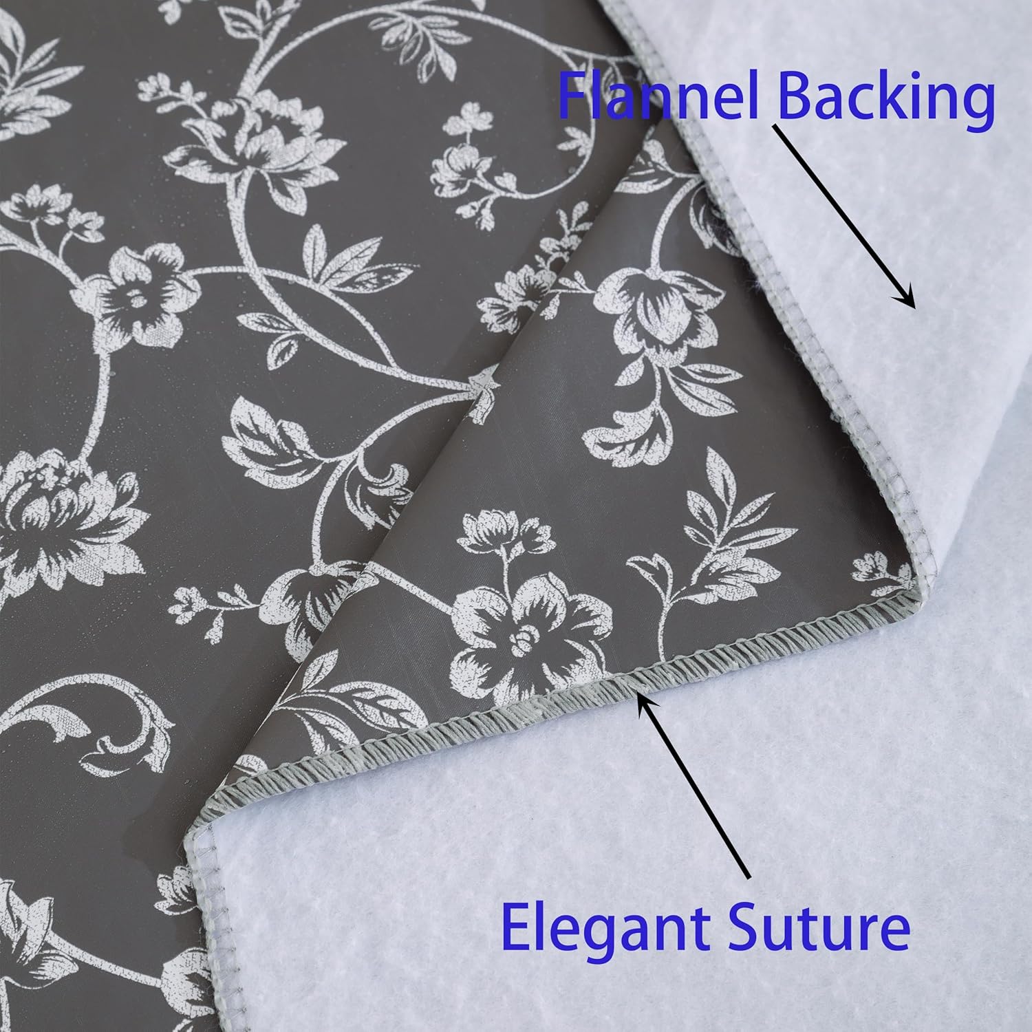 Heavy Duty Vinyl Tablecloth with Flannel Backing Waterproof Oil-Proof Plastic Table Cloth Stain-Resistant Wipeable Rectangle or Square Table Cover for Indoor and Outdoor (Grey Floral,54x54 Inch)