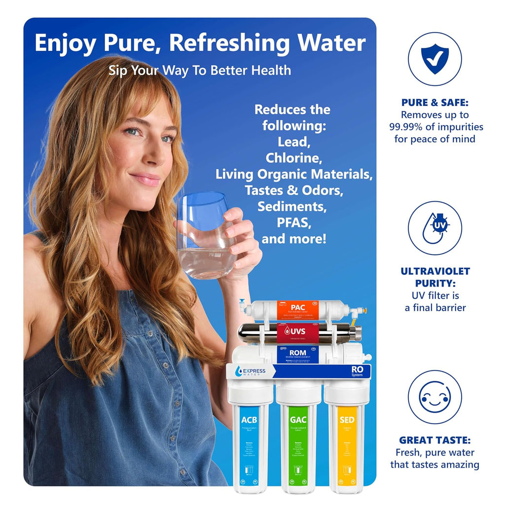 Express Water Reverse Osmosis Ultraviolet Water Filtration System – 100 GPD (Modern Brushed Nickel Faucet)