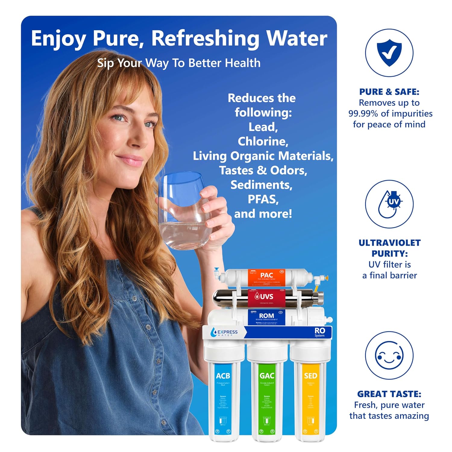 Express Water Reverse Osmosis Ultraviolet Water Filtration System – 100 GPD (Modern Brushed Nickel Faucet)