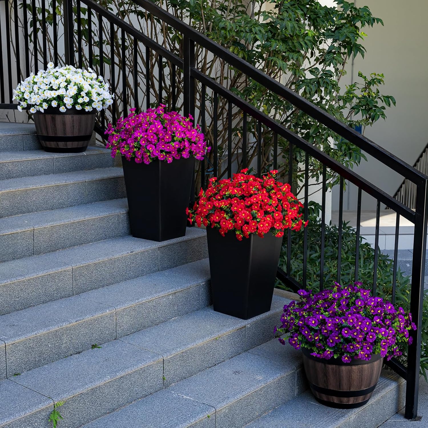 Artificial Faux Flowers for Outdoor 16 Bundles Boxwood Fake Morning Glory for Planter,UV Resistant Fake Flowers for Home Porch Patio Outside（Red）