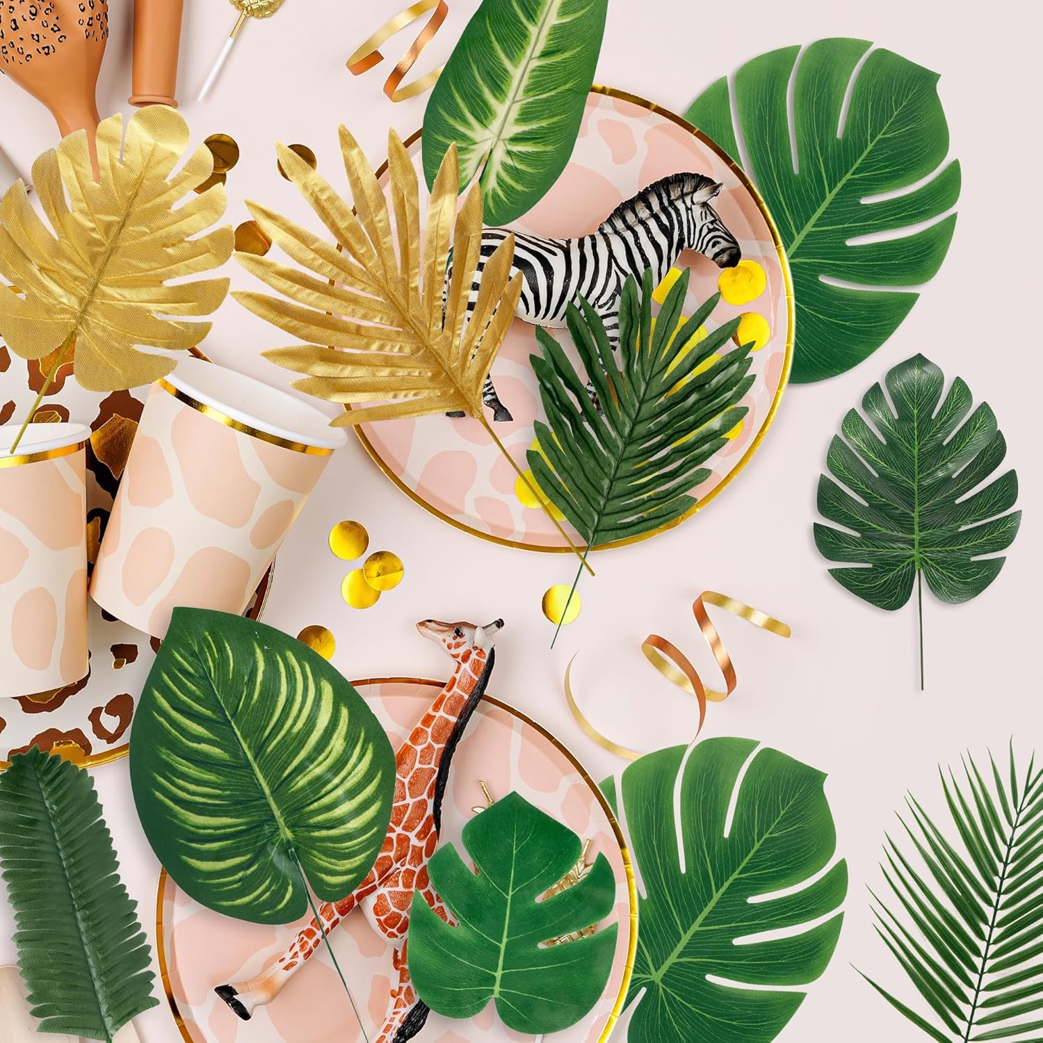 Sggvecsy 110 Pieces 11 Kinds Artificial Tropical Palm Leaves Tropical Leaves Monstera Leaves Safari Jungle Leaf with Stems for Hawaiian Luau Party Table Wedding Shower Birthday Theme Decorations
