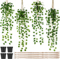 Folmywy 4 Pack Artificial Hanging Plants Vines with Pot Fake Vine Potted Plant Mixed Greenery Leaves Plant Theme Classroom Decoration for Indoor Outdoor Living Room Office Shelf