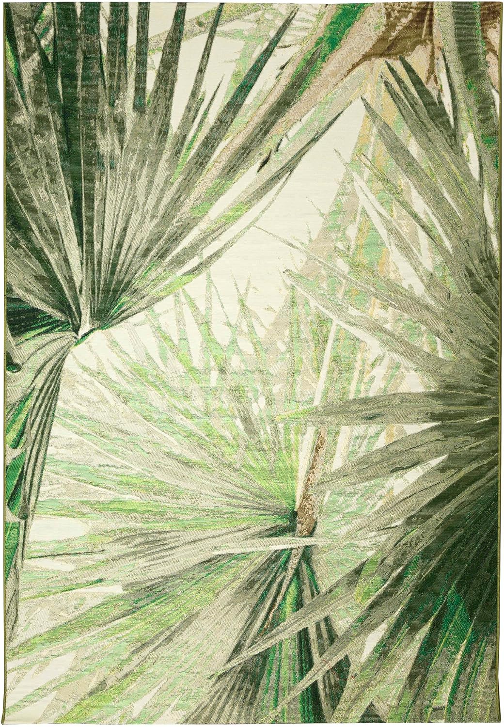 Liora Manne Marina Indoor/Outdoor Power Loomed Synthetic Blend Low Profile Area Rug - Transitional Graphic Botanical Beach Colorful (Palm Fan Green) (4'10" x 7'6")