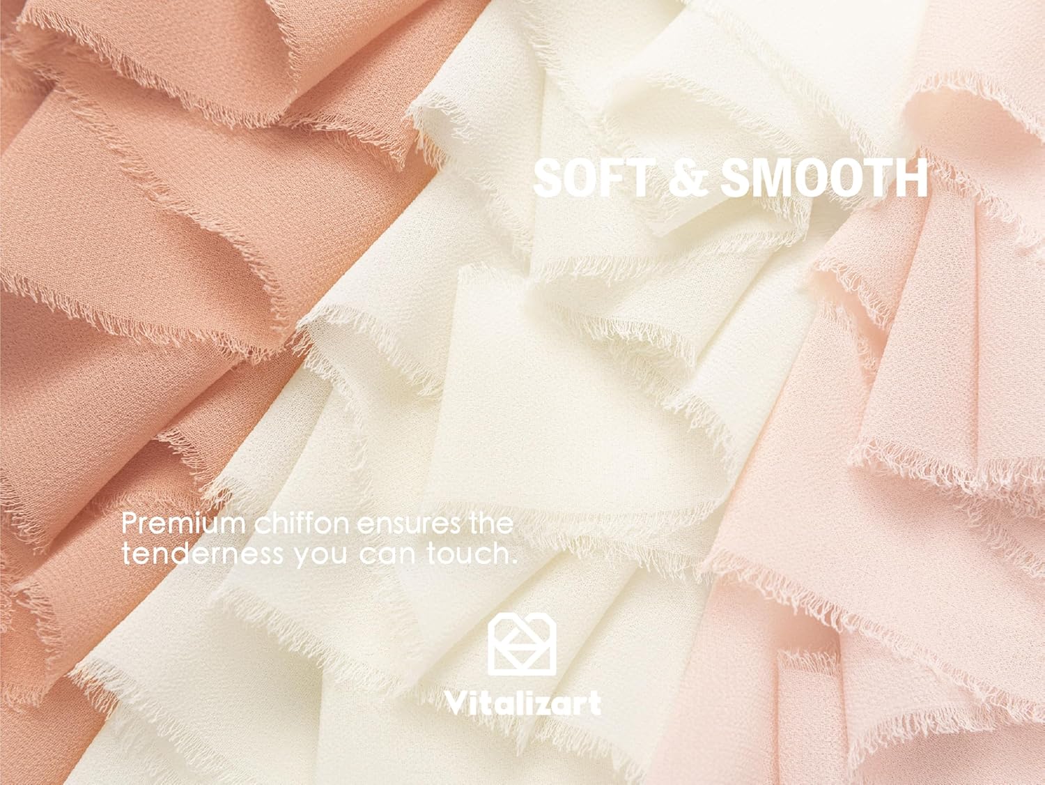 Vitalizart Pink Handmade Chiffon Silk Ribbon Fringe 1.5" x 21 Yd Blush Pink & White Frayed Edges Ribbons for Wedding Invitations Bridal Bouquets Gifts Wrapping Crafts Holiday Party Decorations