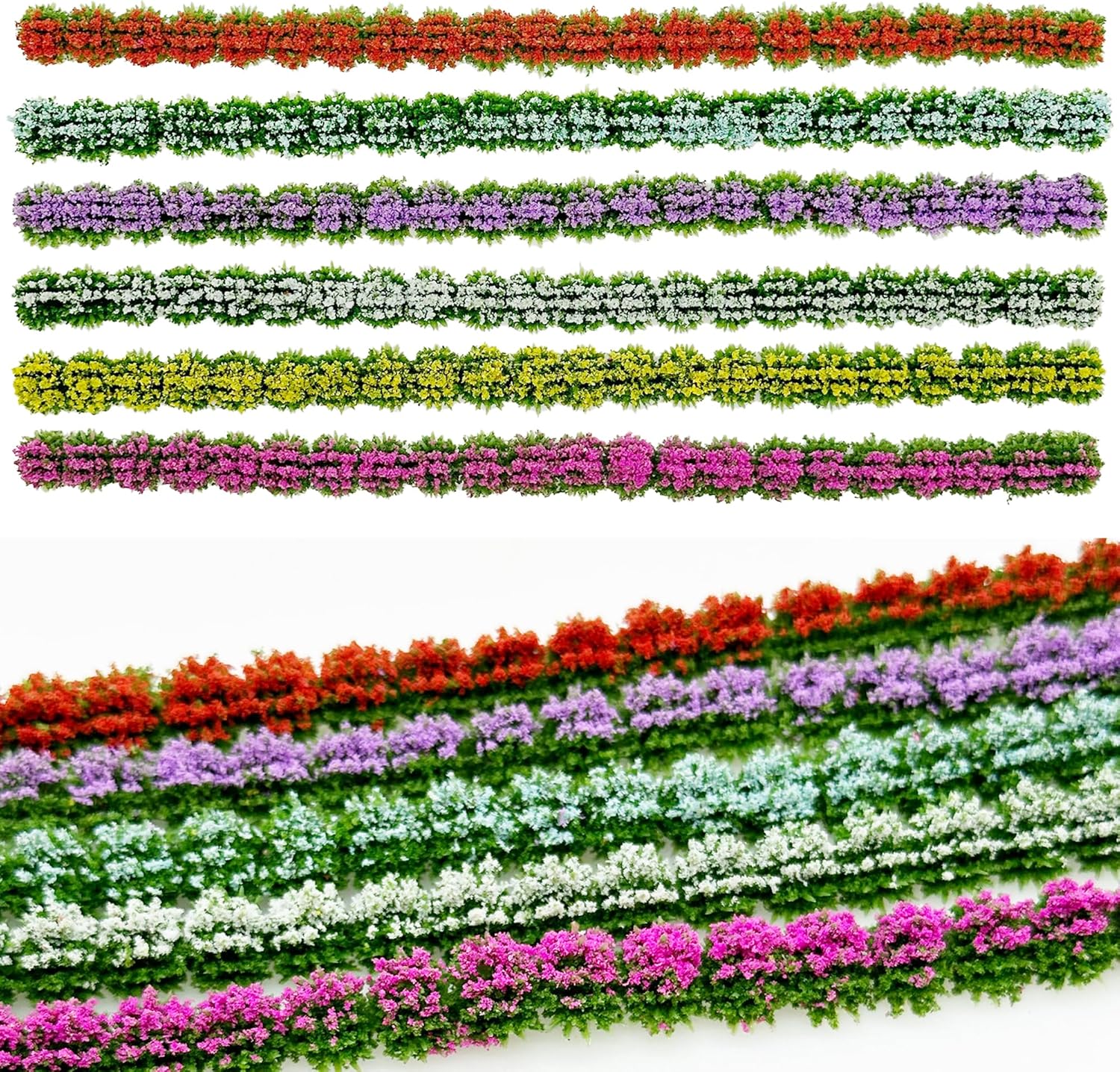 Woohome 6 PCS Static Grass Model Flower Cluster Model Grass Tufts Set for DIY Miniature Train Landscape Terrain Railway Scenery Decorations